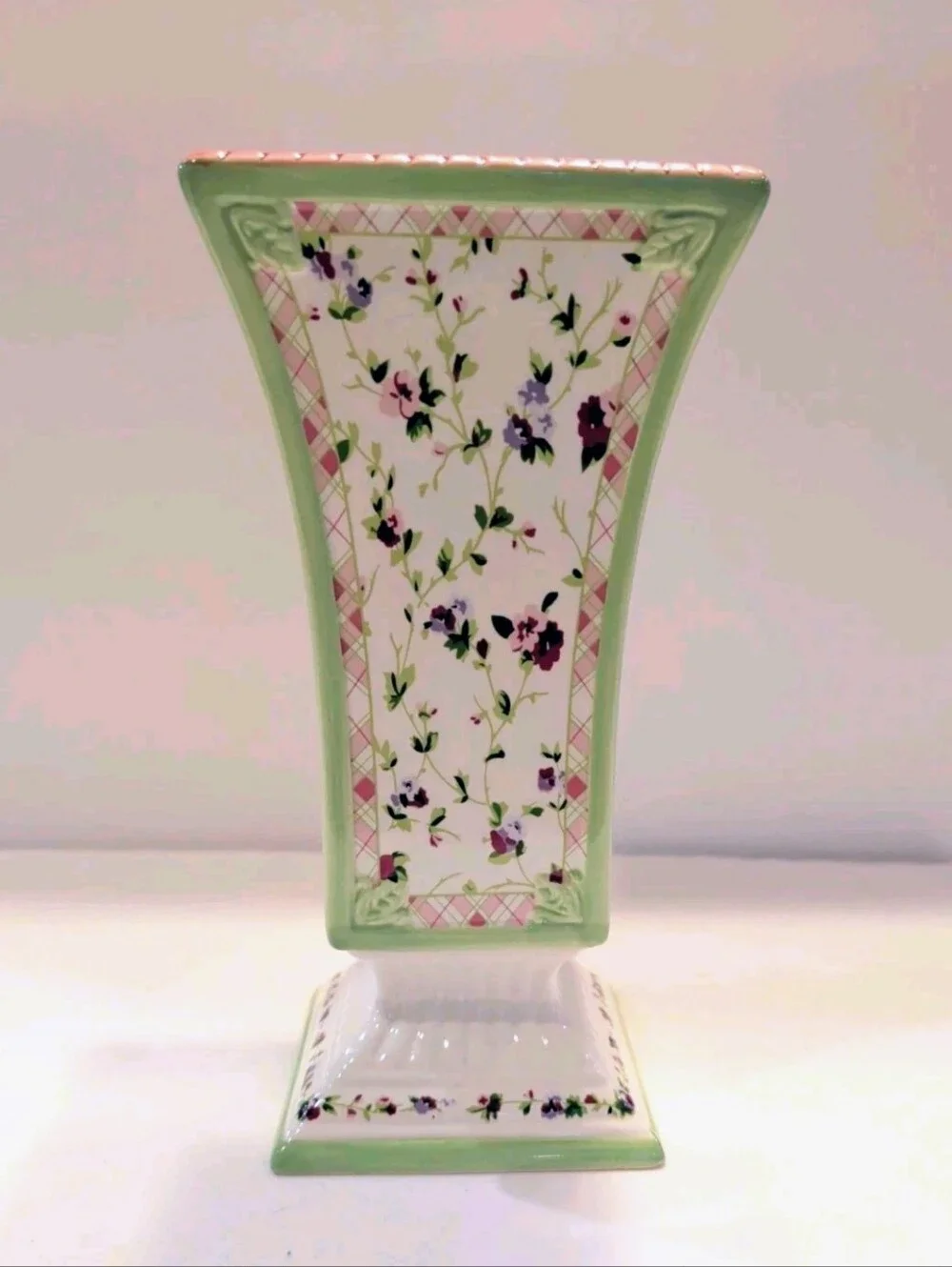 Vase Pedestal Laura Ashley FTD Chintz Floral Pastel Ceramic Square 9